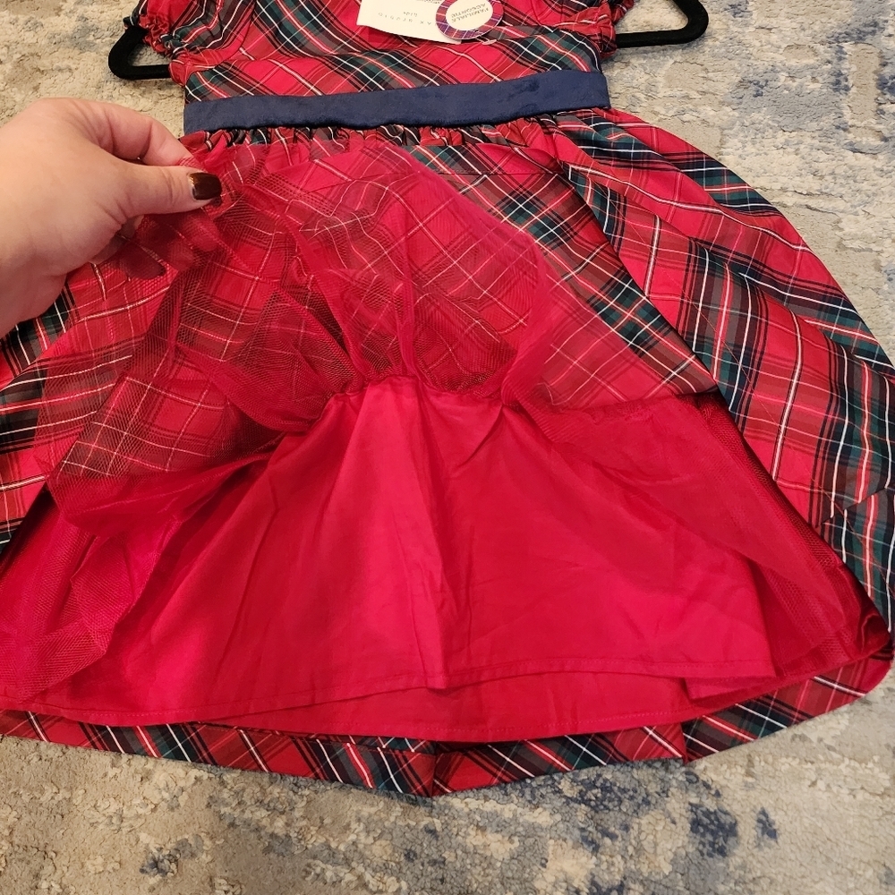NWT Max Studio Kids Red Christmas Plaid Sateen Dress Velevt Bow Size 6 - Picture 5 of 14